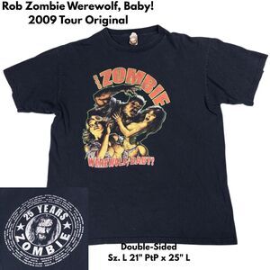 Y2K Rob Zombie Werewolf Baby 2009 Tour Shirt L Black Rock Band Horror Metal Tee